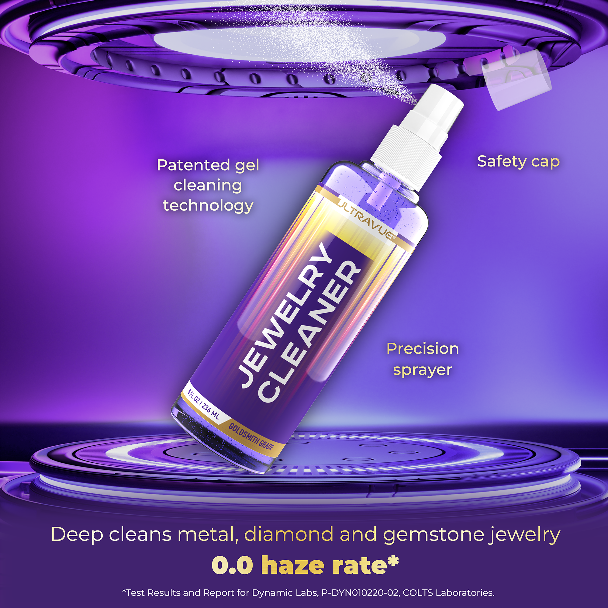 ULTRAVUE Jewelry Cleaner Set - Cleans All Jewels, Diamonds, Gold, Silver Earring Cleaner & Gem Cleaner - 1 x 2oz and 1 x 8oz Jewelry Cleaner Gel Spray, 3 x Microfiber Cloth, 2 x Horsehair Brush.