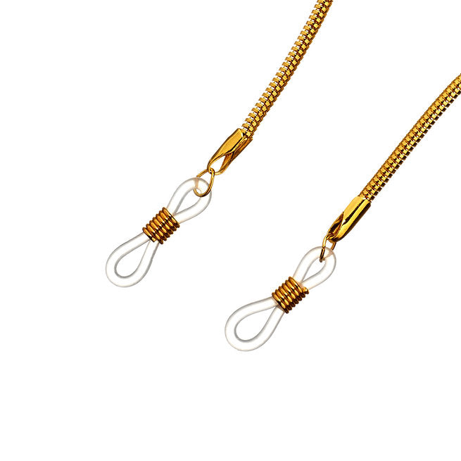 Gold snake retention chain for eyeglasses