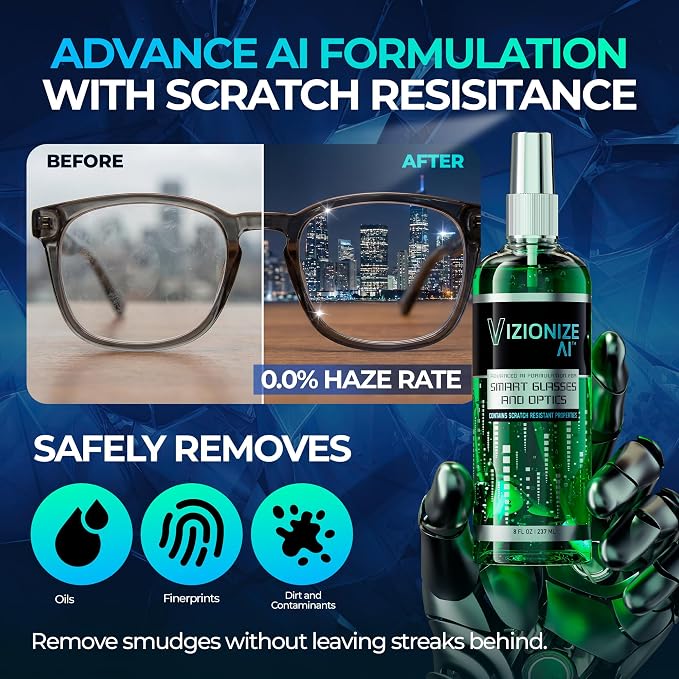 Eyeglass Cleaner - AI-Driven Chemistry Scratch-Resistant | Streak-Free Eyeglass Cleaner for AR Glasses, Camera Lenses & Casual Eyewear
