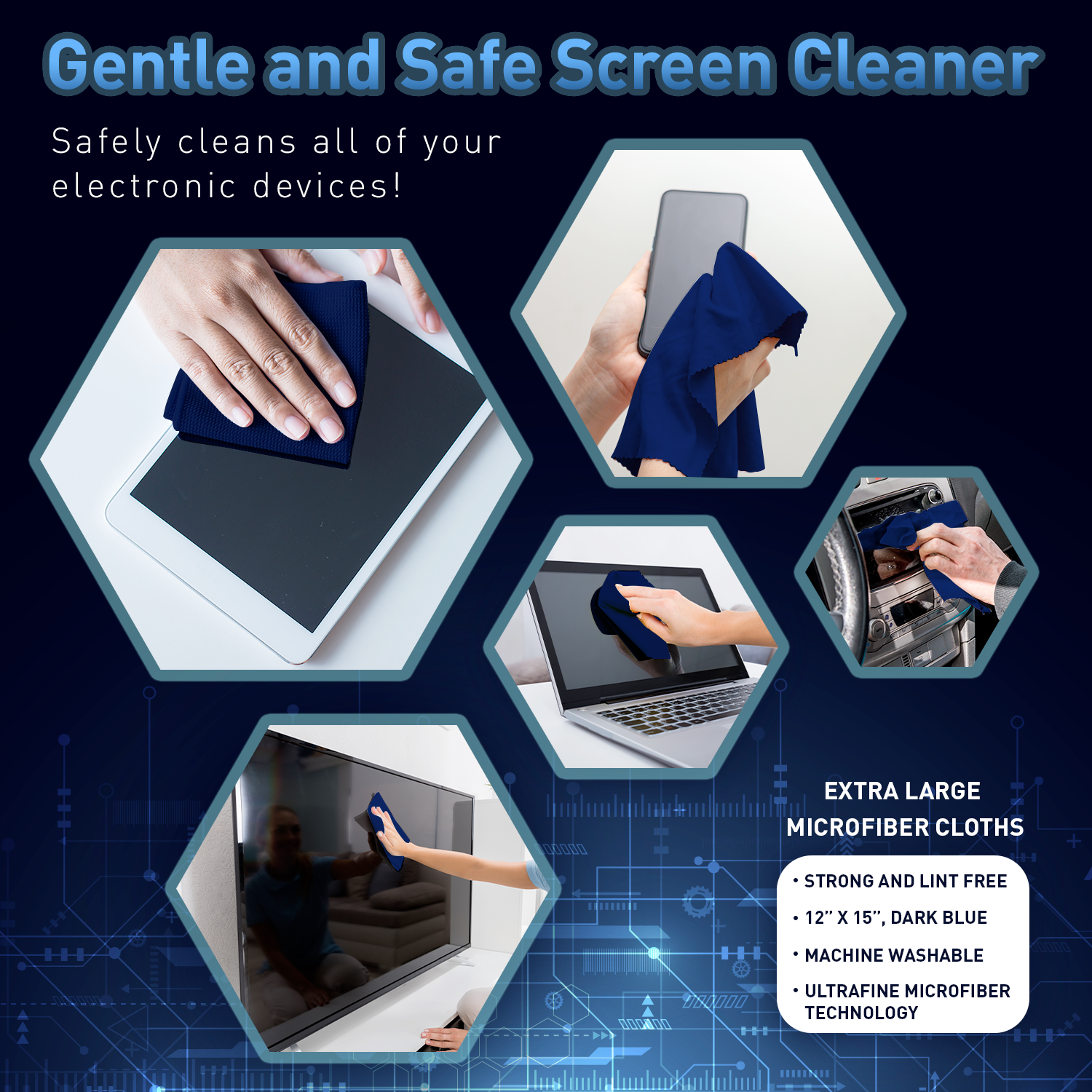 ULTRAVUE TV Screen Cleaner Kit- All in One Screen Cleaner - Ideal for Computer Monitor, LED, LCD, iPad, Laptops, Smartphones, & Touchscreens- 16oz Bottle & 3 Microfiber Cleaning Cloths