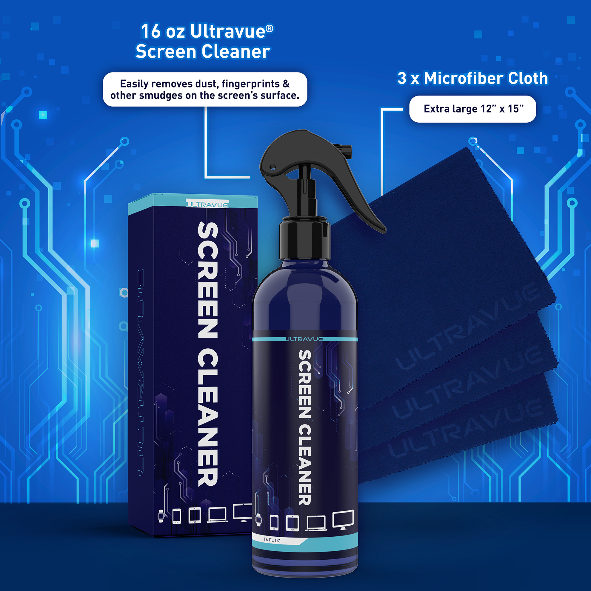 Screen Cleaner Spray (16oz) and Microfiber Cloth - TV Screen Cleaner,  Computer Cleaner, Laptop Screen Cleaner, Monitor Cleaner - for Phone, Ipad