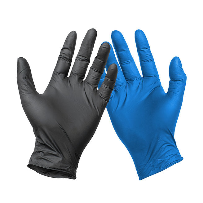 Black and blue nitrile gloves